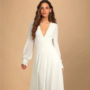 Lulus Bridal Talk About Divine White Long Sleeve Backless Wedding Maxi Dress - L